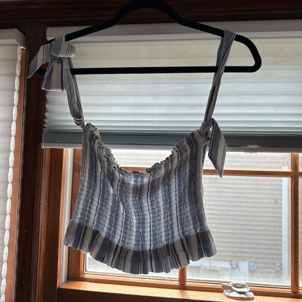 Boutique Blue and white striped off shoulder top